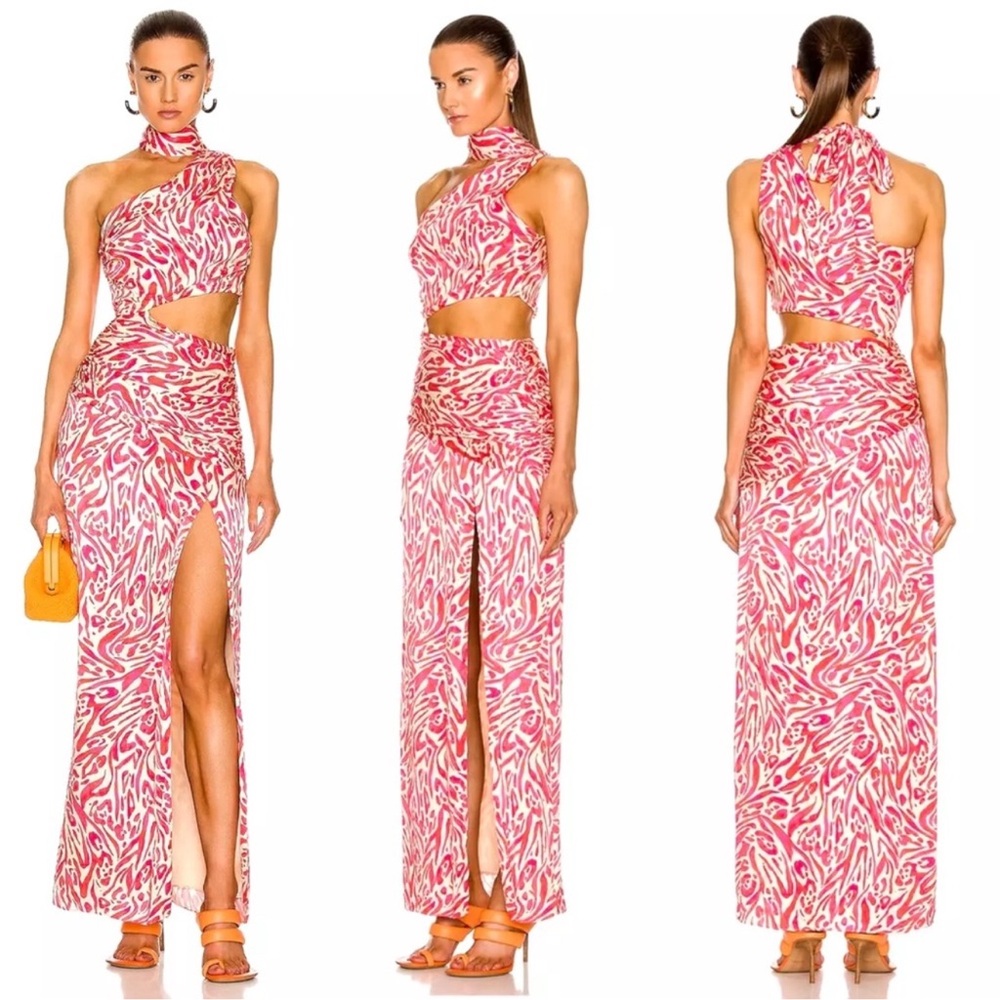 NICHOLAS Pink and White One-Shoulder Dress